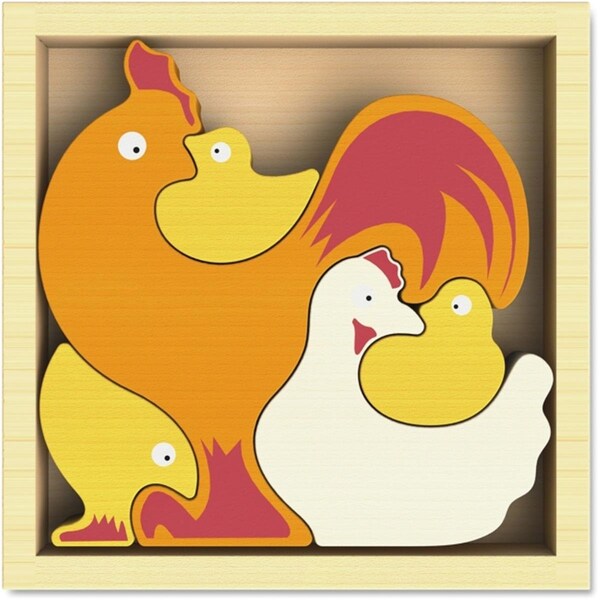 Beginagain Chicken Family Puzzle - Wood Tray, Assorted Color BGAI1604 - main
